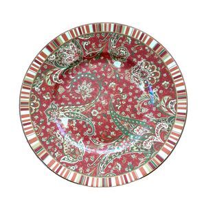 Pair (2) 222 Fifth Maharana Plates Lunch 9" bohemian red paisley green gold tone